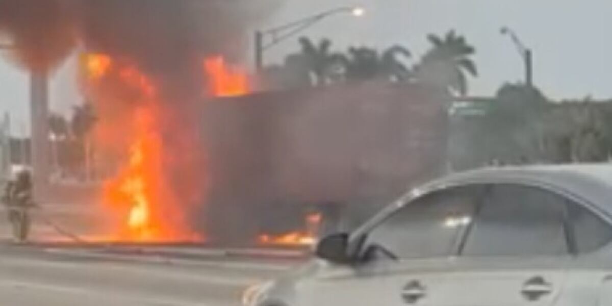 Fire Scene Boca Raton Semi fire hampers traffic on northbound I-95 in Boca Raton