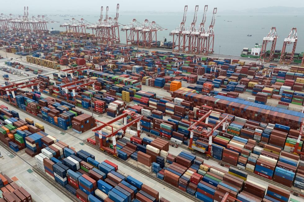 FILE - Shipping containers are seen ready for transport at the Guangzhou Port in the Nansha...