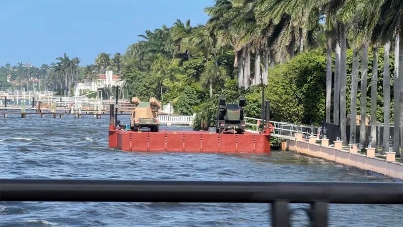 On Oct. 26, 2026, WPTV spotted two ground-based air defense assets aboard a barge that was...