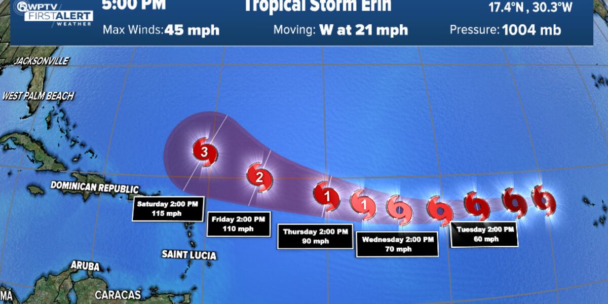 Tropical Storm Erin forecast to become a major hurricane