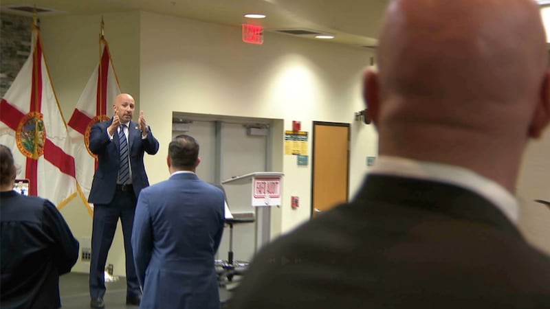 Joe Abruzzo confronts Blaise Ingoglia after the CFO's press conference on June 16, 2026.
